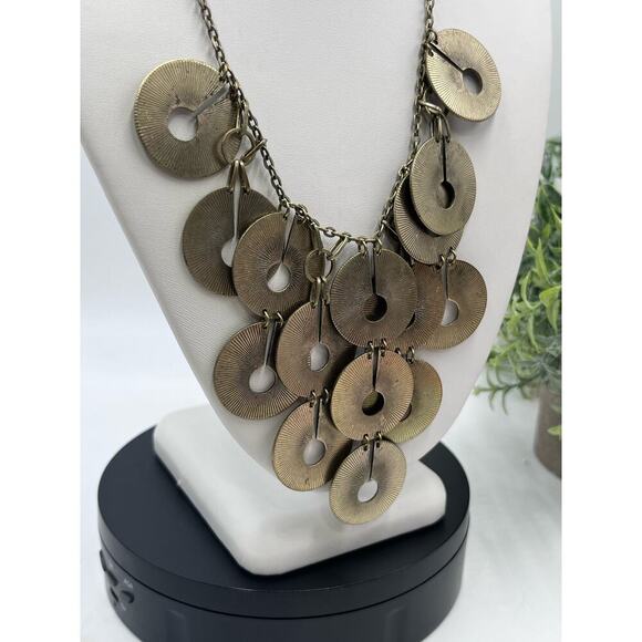 Vintage Berry Signed Brass Gold Copper Coin Disc Bib Necklace - Picture 4 of 10